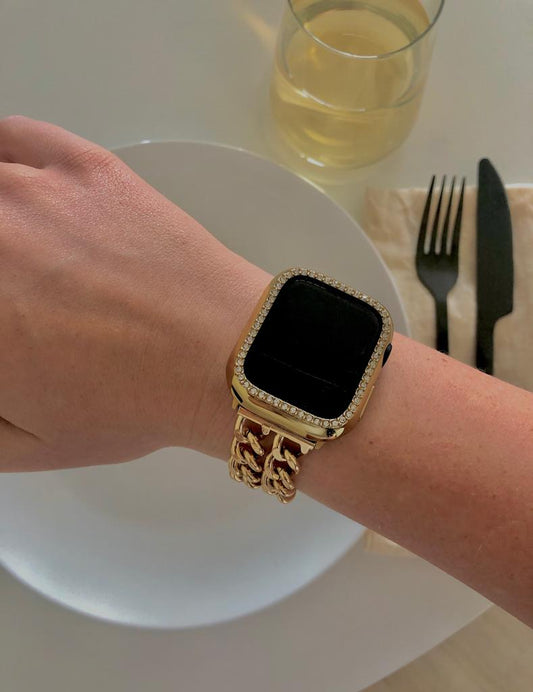 Cacha Chain & Rhinestone Watch Cover - GOLD